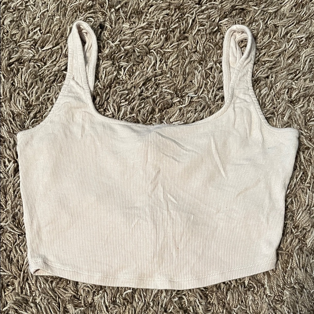 Zenana Outfitters Cream Ribbed Crop Top